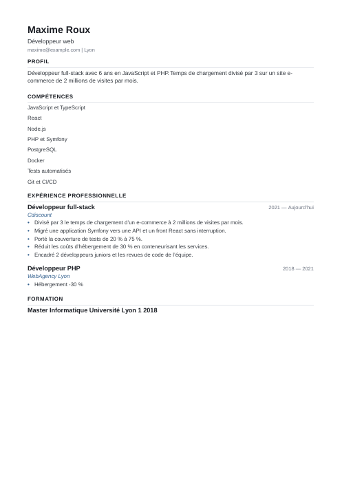 Compact : exemple de CV développeur web