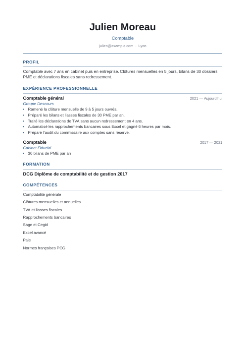 Épuré : exemple de CV comptable