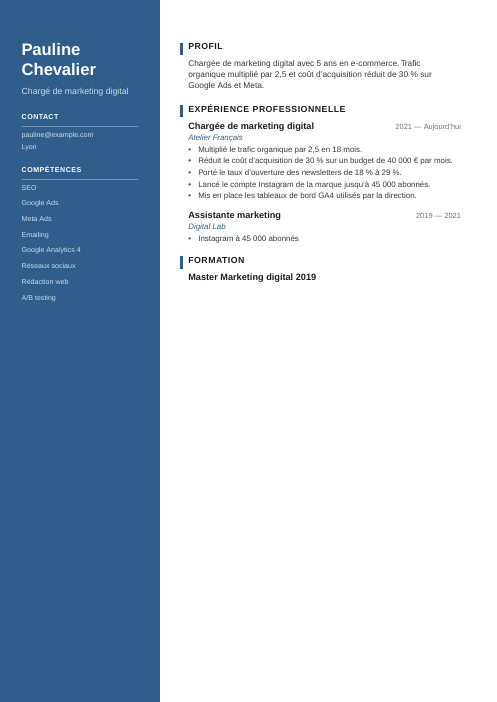 Moderne : exemple de CV chargé de marketing digital