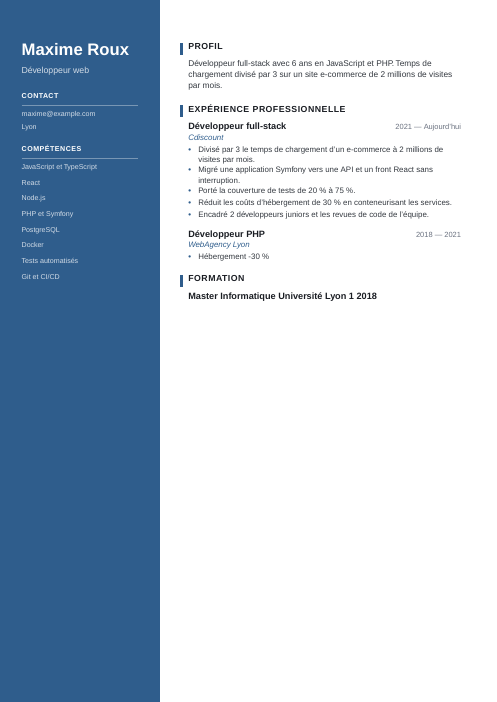 CV reconversion professionnelle : modèle : exemple de CV développeur web
