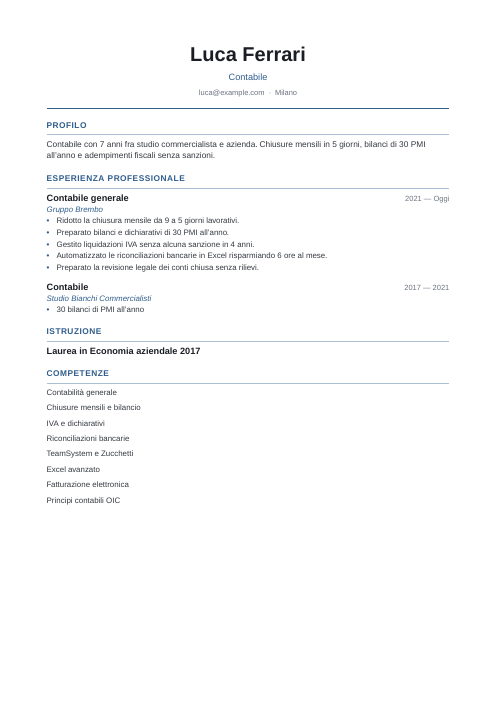 Essenziale: esempio di curriculum da contabile