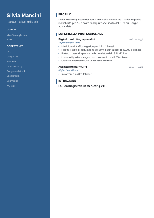 Moderno: esempio di curriculum da addetto marketing digitale