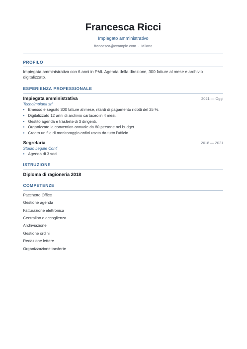 Modello di curriculum semplice: esempio di curriculum da impiegato amministrativo
